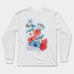 Watercolor Botanical Chalkhill Blue Butterfly Long Sleeve T-Shirt